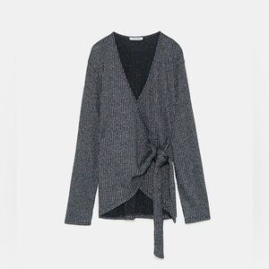 Zara Ribbed Wrap Sweater/Top, Size L
